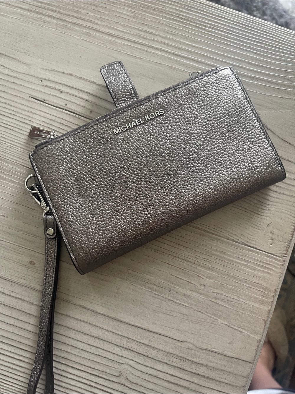 Michael Kors Metallic Taupe Pebbled Leather Wristlet